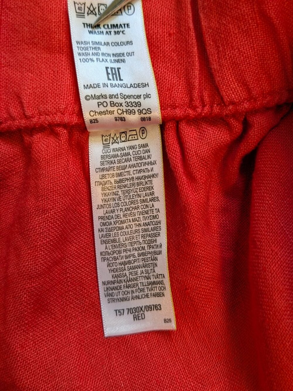 100% Linen Palazzo Cropped Wide Leg Red Pants 12 Lagenlook Resort Coastal EUC - Picture 11 of 14